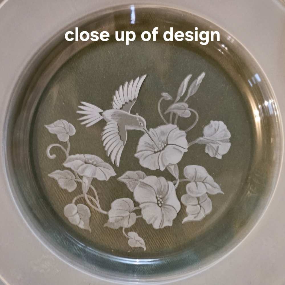 Etched Glass Plate with Hummingbird Design